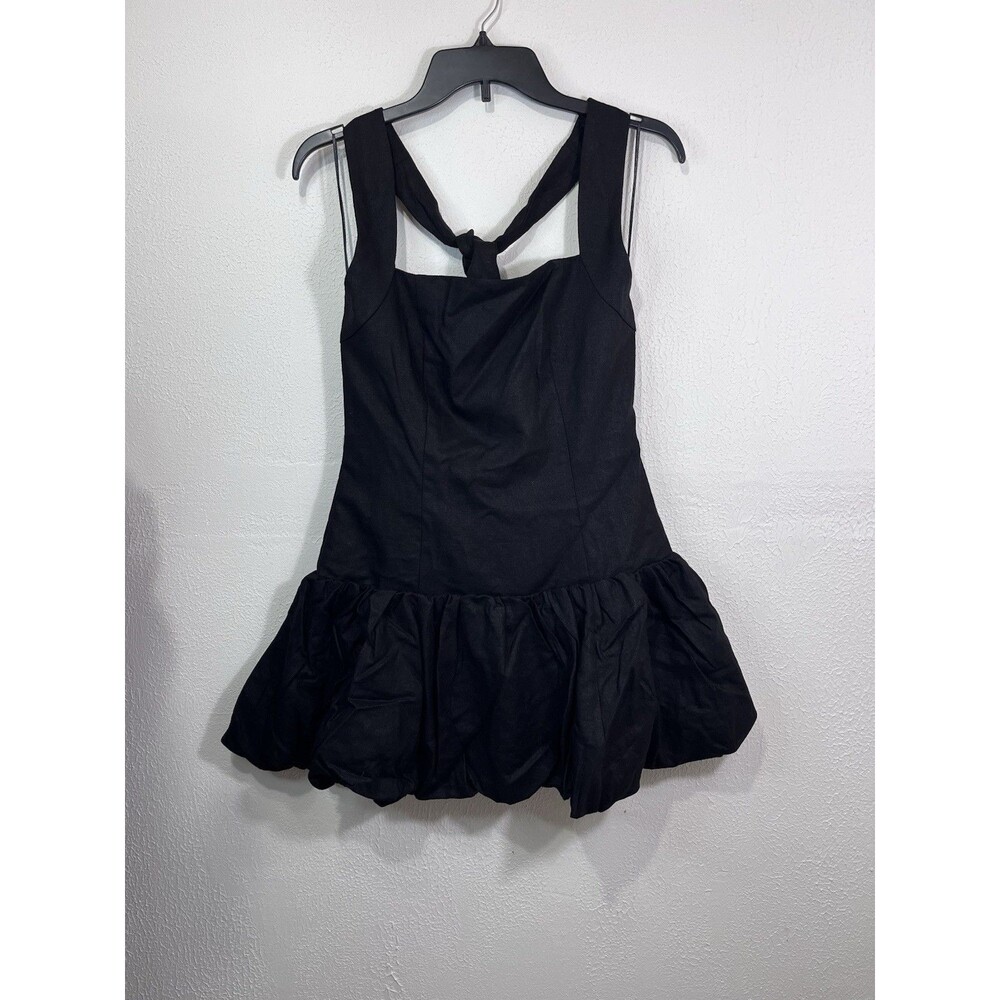 House Of Harlow 1960 Black Halter Linen Blend Bubble Hem Mini Dress Whimsigoth M